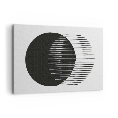 Impression sur toile - Image sur toile - Deux cercles superposés avec des lignes noires et blanches - 120x80cm - Son alter ego - Décoration murale moderne pour le salon et la chambre ARTTOR