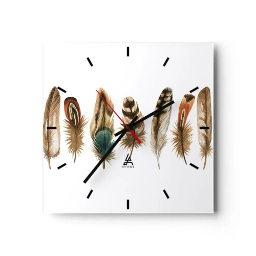 Horloge murale - Pendule murale - Motif décoratif d'une collection de plumes diverses - 30x30cm - Variation à plumes - Décoration murale moderne pour le salon et la chambre ARTTOR