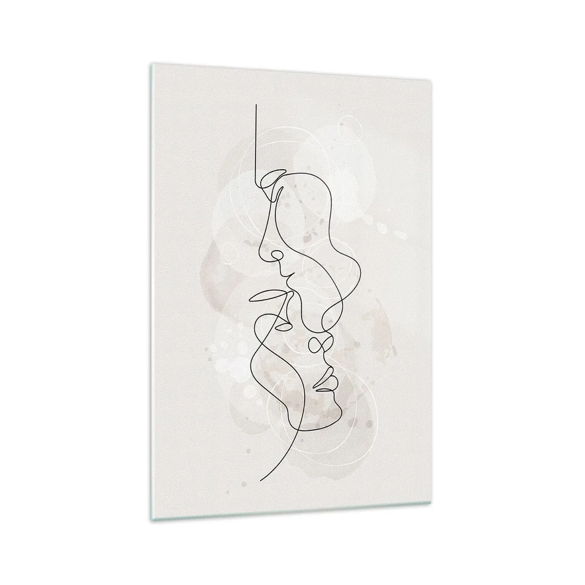 Impression sur verre - Image sur verre - Contour abstrait de deux visages sur fond clair - 70x100cm - Emmêlé dans une étreinte - Décoration murale moderne pour le salon et la chambre ARTTOR