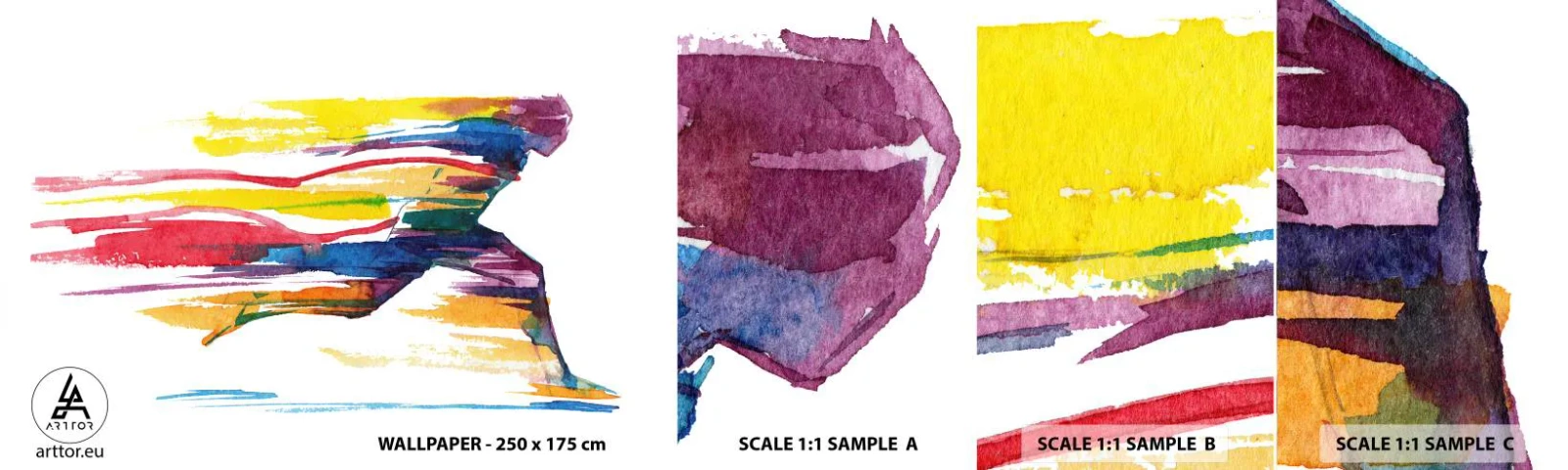 Échantillon de Papier Peint Autocollant Deluxe Sticker - Courir à travers l'arc-en-ciel - Abstraction, sport, Coureur - 100x30 cm