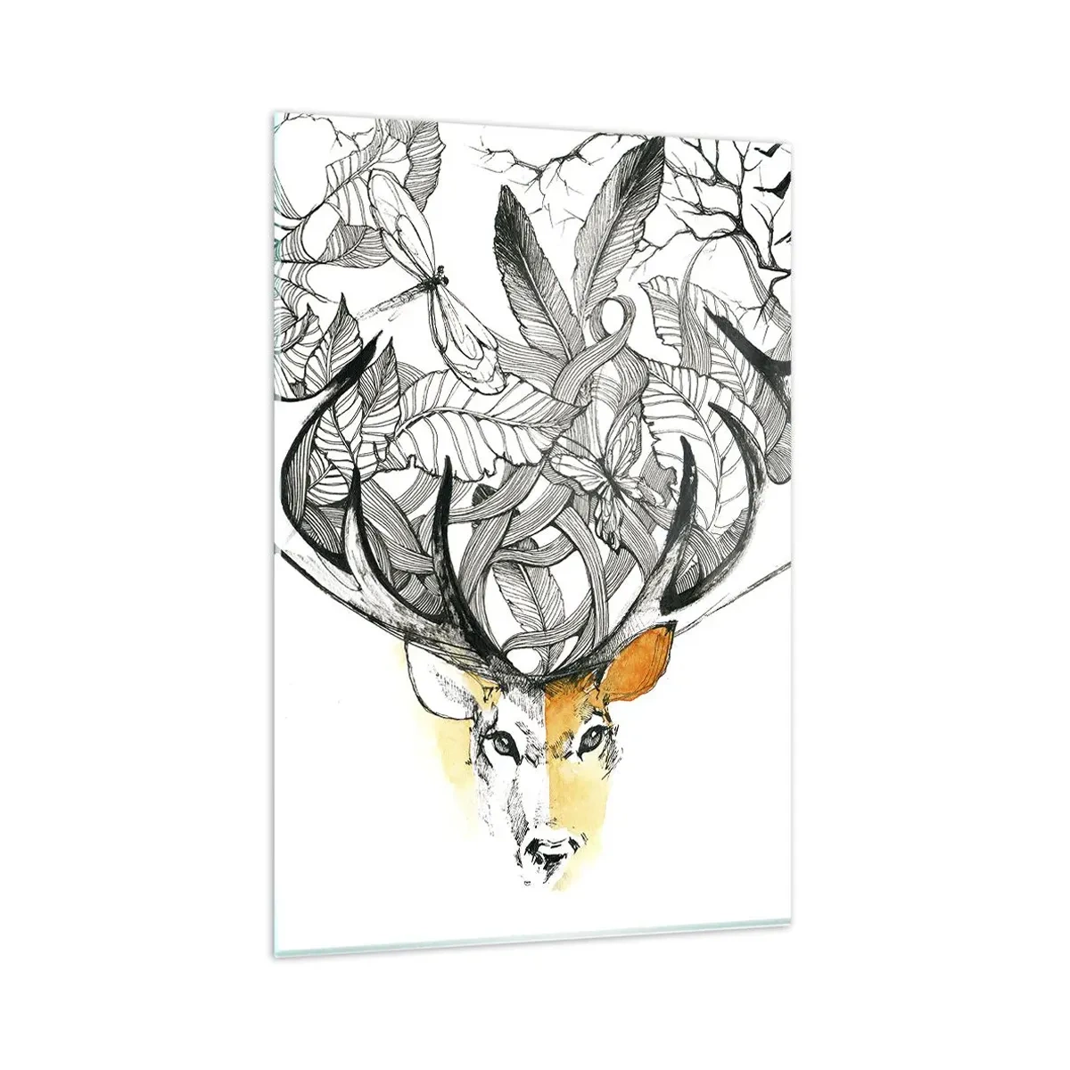 Impression sur verre - Image sur verre - Motif subtil de cerf avec bois décoratifs - 80x120cm - Corne d'abondance - Décoration murale moderne pour le salon et la chambre ARTTOR