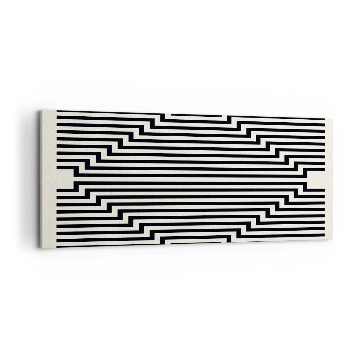 Impression sur toile - Image sur toile - Lignes noires et blanches créant un effet d'illusion géométrique - 120x50cm - Illusion géométrique - Décoration murale moderne pour le salon et la chambre ARTTOR