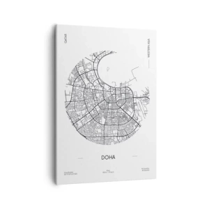 Impression sur toile - Image sur toile - Une carte minimaliste de Doha en noir et blanc avec des détails précis. - 50x70cm - Anatomie de Doha - Décoration murale moderne pour le salon et la chambre ARTTOR