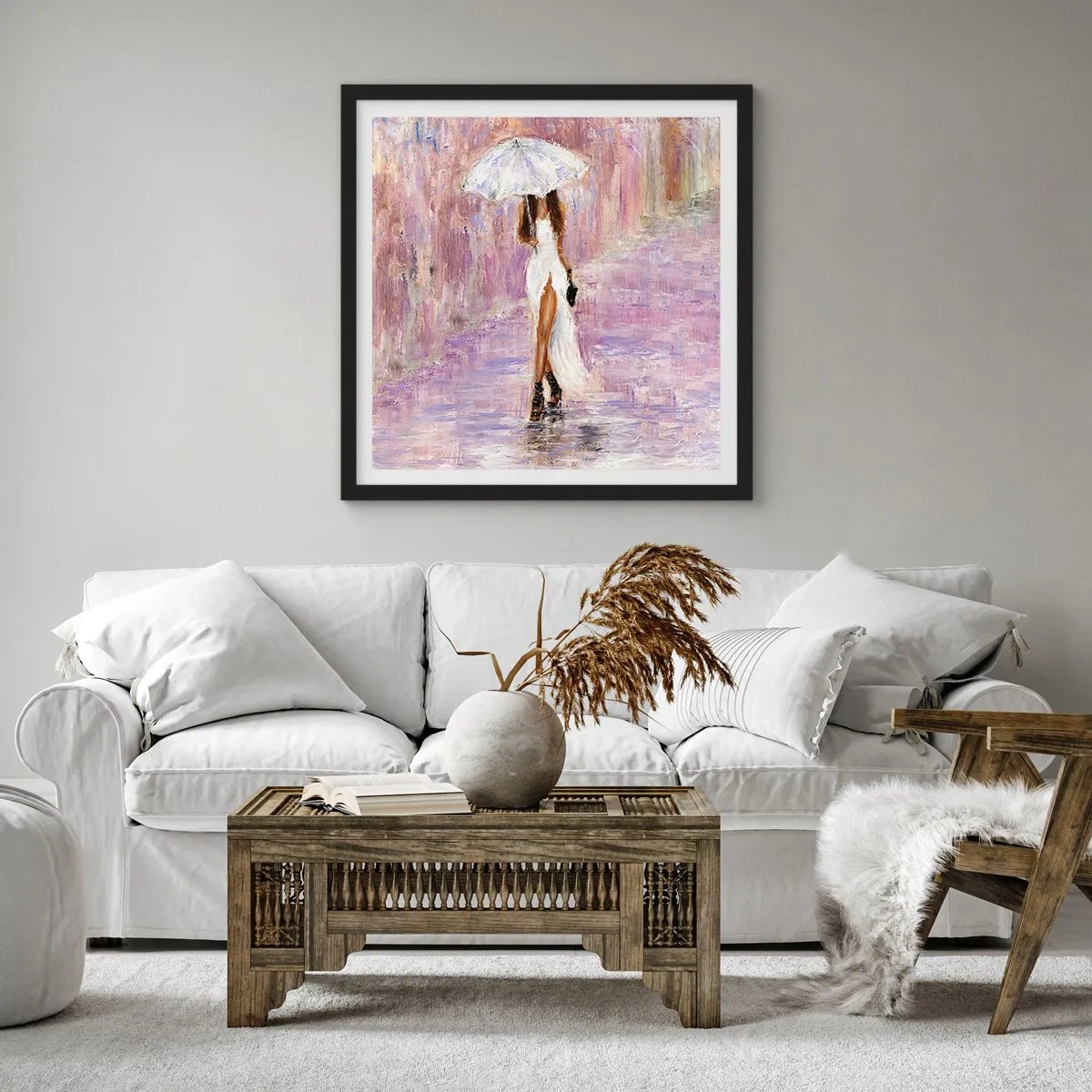 Affiche dans un cadre noir - Poster - Sous la pluie lilas - 30x30 cm