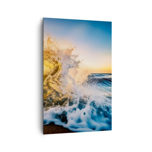 Impression sur toile - Image sur toile - Une vague dorée sur fond de soleil couchant - 80x120cm - S'amuser dans le sable - Décoration murale moderne pour le salon et la chambre ARTTOR