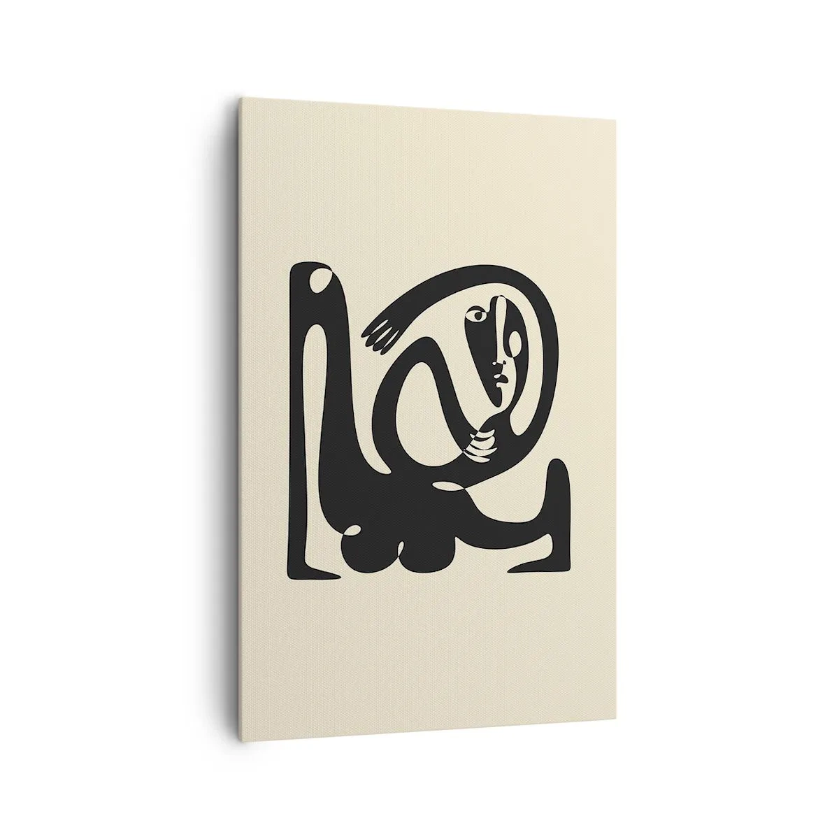 Impression sur toile - Image sur toile - Une figure abstraite en noir sur fond beige - 80x120cm - Presque du Picasso - Décoration murale moderne pour le salon et la chambre ARTTOR