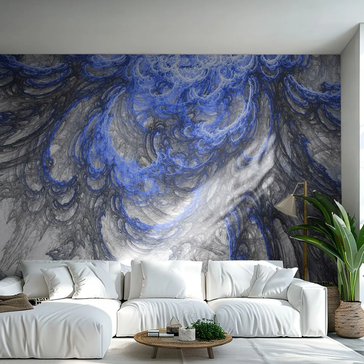Papier Peint Photo Premium Sand - Composition abstraite avec des motifs bleus tourbillonnants - 100x70cm - La naissance d'une vague - Décoration murale moderne pour le salon et la chambre ARTTOR