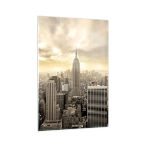 Impression sur verre - Image sur verre - Panorama de la ville avec vue sur l'Empire State Building - 70x100cm - New York tissé de gris - Décoration murale moderne pour le salon et la chambre ARTTOR