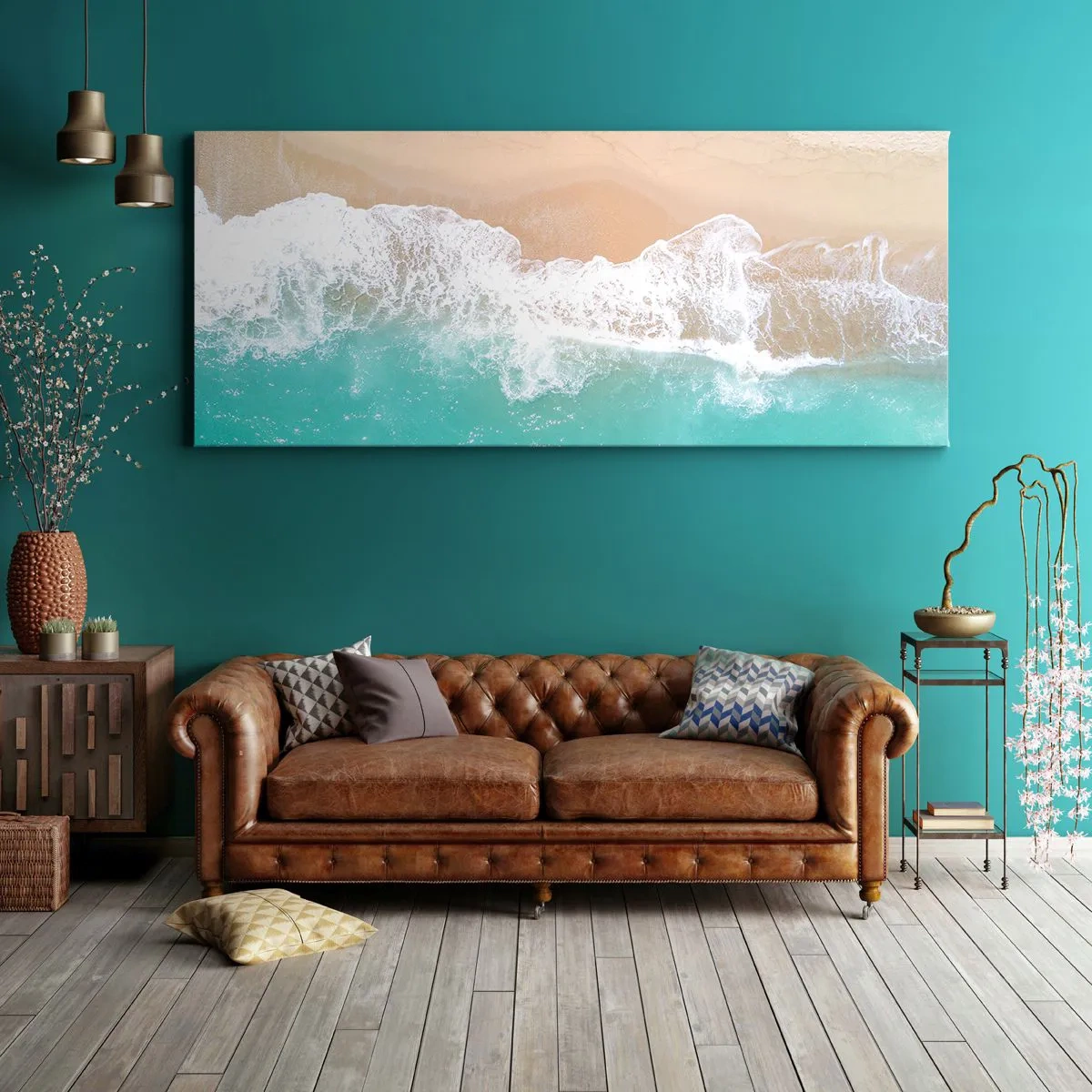 Impression sur toile - Image sur toile - Vue plongeante sur une plage aux eaux turquoise et aux vagues douces - 140x50cm - Caresse de l'océan - Décoration murale moderne pour le salon et la chambre ARTTOR
