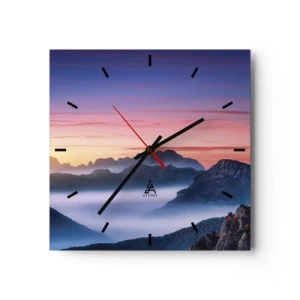 Horloge murale - Pendule murale - Paysage de montagne au lever du soleil avec du brouillard dans les vallées - 30x30cm - Au-dessus des vallées - Décoration murale moderne pour le salon et la chambre ARTTOR