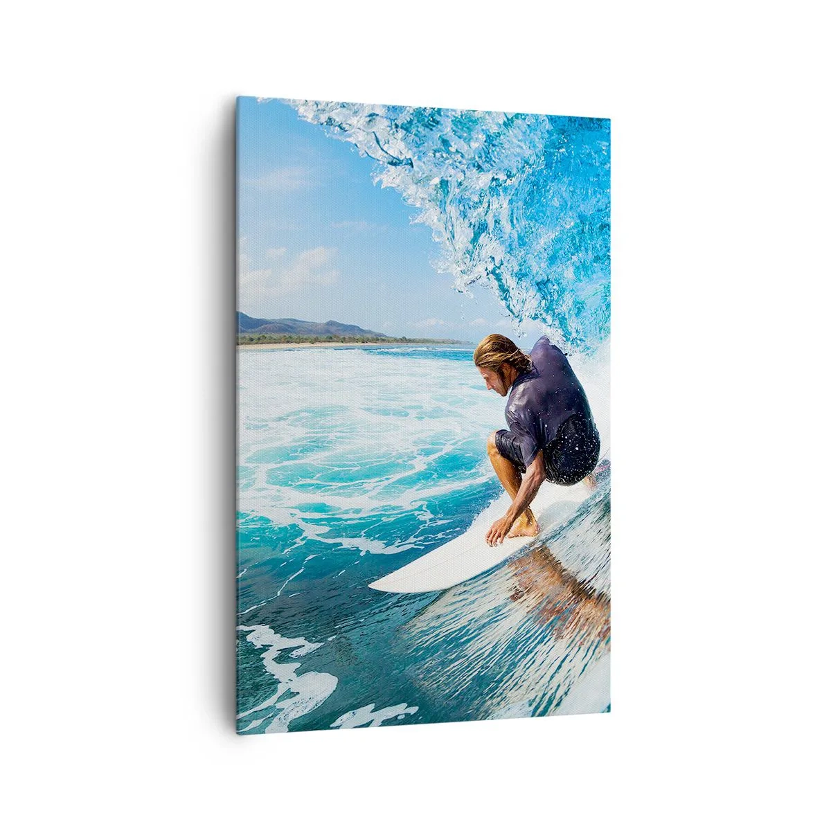 Impression sur toile - Image sur toile - Un surfeur dans une pose dynamique sur une vague dans une eau turquoise. - 80x120cm - Danse avec les vagues - Décoration murale moderne pour le salon et la chambre ARTTOR