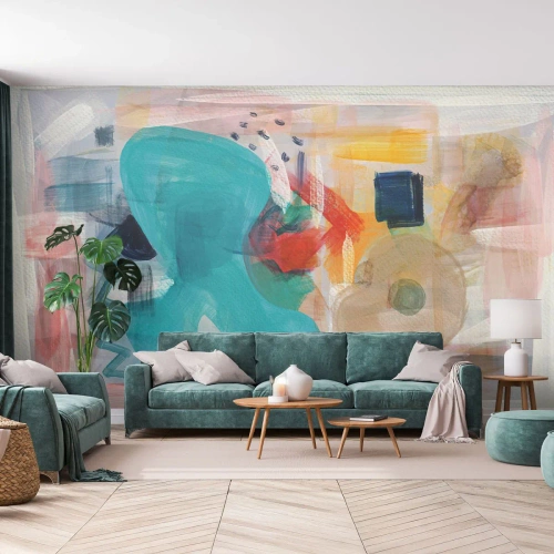 Papier Peint Photo Premium Sand - Abstraction colorée avec des formes et des coups de pinceau - 100x70cm - Jeu de couleurs - Décoration murale moderne pour le salon et la chambre ARTTOR