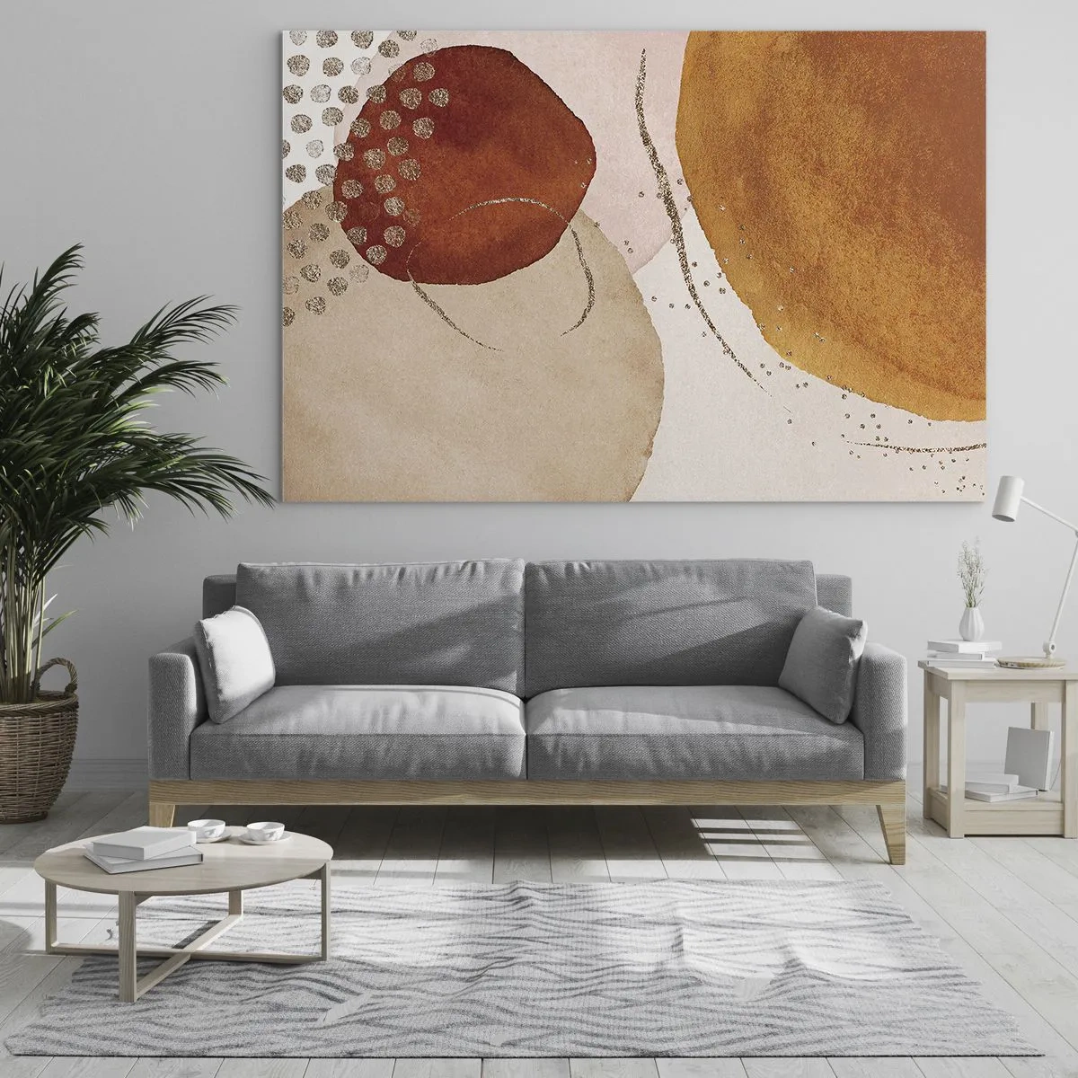 Impression sur verre - Image sur verre - Cercles abstraits dans les tons beige, cuivre et or - 120x80cm - Rondeur et mouvement - Décoration murale moderne pour le salon et la chambre ARTTOR