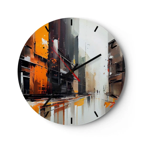 Horloge murale - Pendule murale - Scène de rue abstraite avec lumière orange et pluie - 30x30cm - Jour de pluie - Décoration murale moderne pour le salon, la cuisine et la chambre ARTTOR
