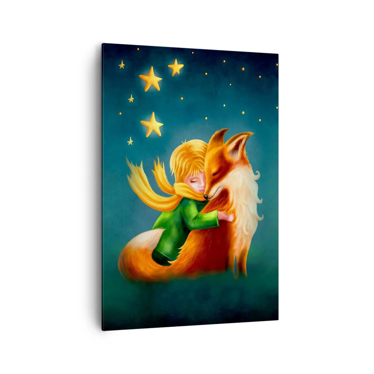 Impression sur toile - Image sur toile - Un garçon avec un renard dans un décor magique avec des étoiles - 70x100cm - Petit Prince - Décoration murale moderne pour le salon et la chambre ARTTOR
