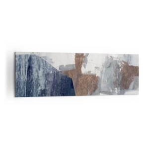 Impression sur toile - Image sur toile - Formes abstraites dans des tons de bleu et de marron - 160x50cm - Formes bleues et brunes - Décoration murale moderne pour le salon et la chambre ARTTOR