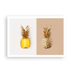 Affiche - Poster - La moitié d'un ananas frais et doré sur un fond contrasté - 100x70cm - Ananas pour nous - Décoration murale moderne pour le salon et la chambre ARTTOR