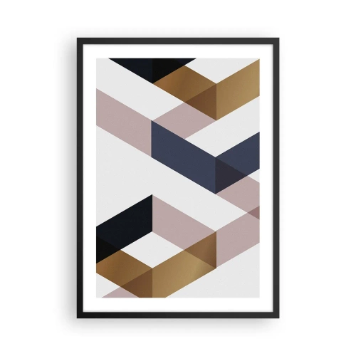Affiche dans un cadre noir - Poster - Formes géométriques dans les tons or, noir et beige - 50x70cm - Plats et angles - Décoration murale moderne pour le salon et la chambre ARTTOR