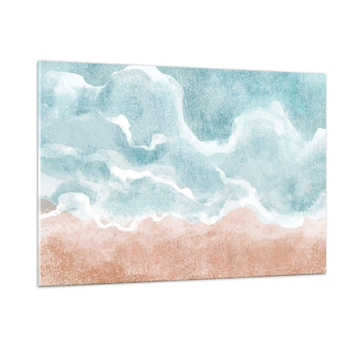 Impression sur verre - Image sur verre - Des vagues pastel dans les tons bleus et beiges créent une abstraction nuageuse. - 120x80cm - Abstraction du nuage - Décoration murale moderne pour le salon et la chambre ARTTOR