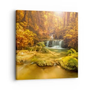 Impression sur toile - Image sur toile - Cascade de forêt en or - 30x30 cm