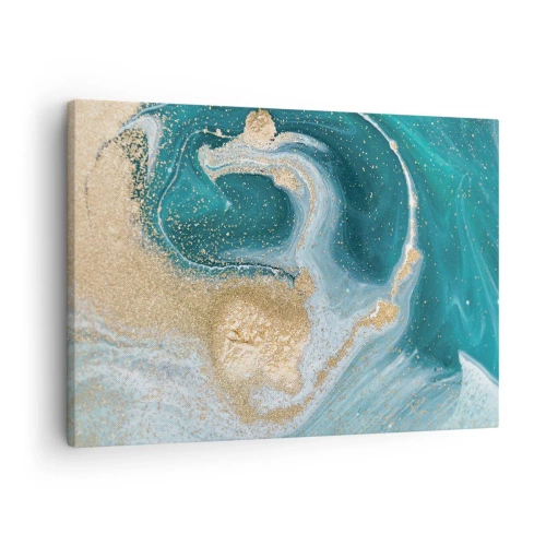 Impression sur toile - Image sur toile - Tourbillon abstrait dans les tons turquoise et or - 70x50cm - Tourbillon d'or et de turquoise - Décoration murale moderne pour le salon et la chambre ARTTOR