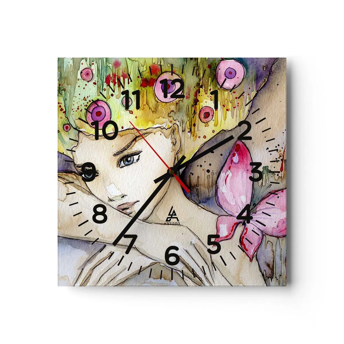 Horloge murale - Pendule murale - La princesse papillon - 30x30 cm