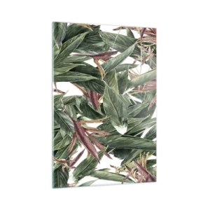 Impression sur verre - Image sur verre - Feuilles dans les tons de vert et de bordeaux sur fond clair - 50x70cm - Arbuste émeraude-lilas - Décoration murale moderne pour le salon et la chambre ARTTOR