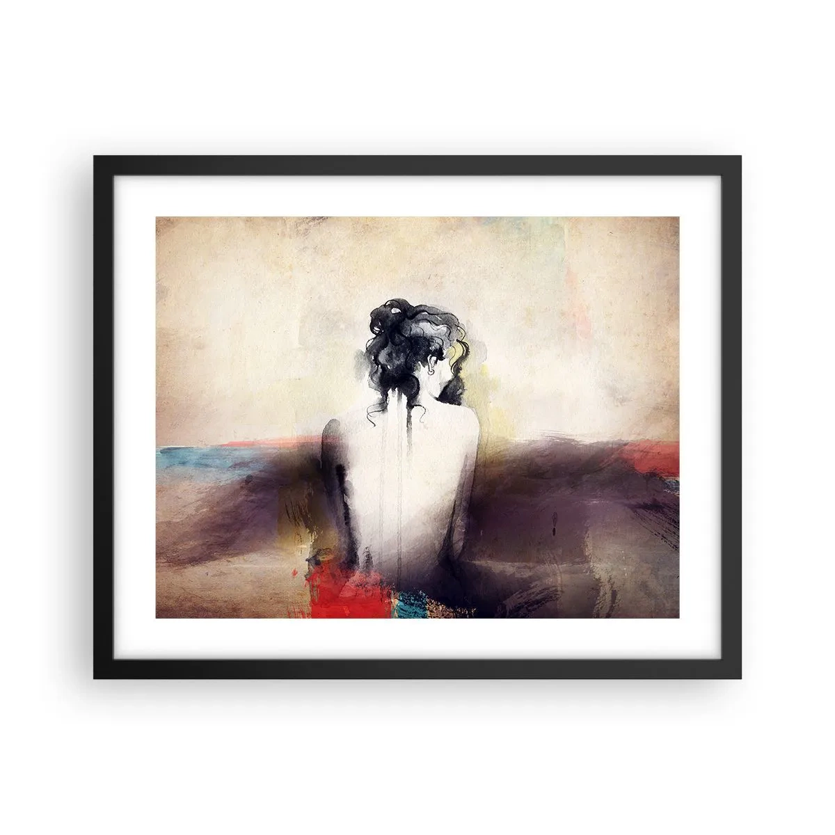 Affiche dans un cadre noir - Poster - Lignes lisses, formes ovales - 50x40 cm