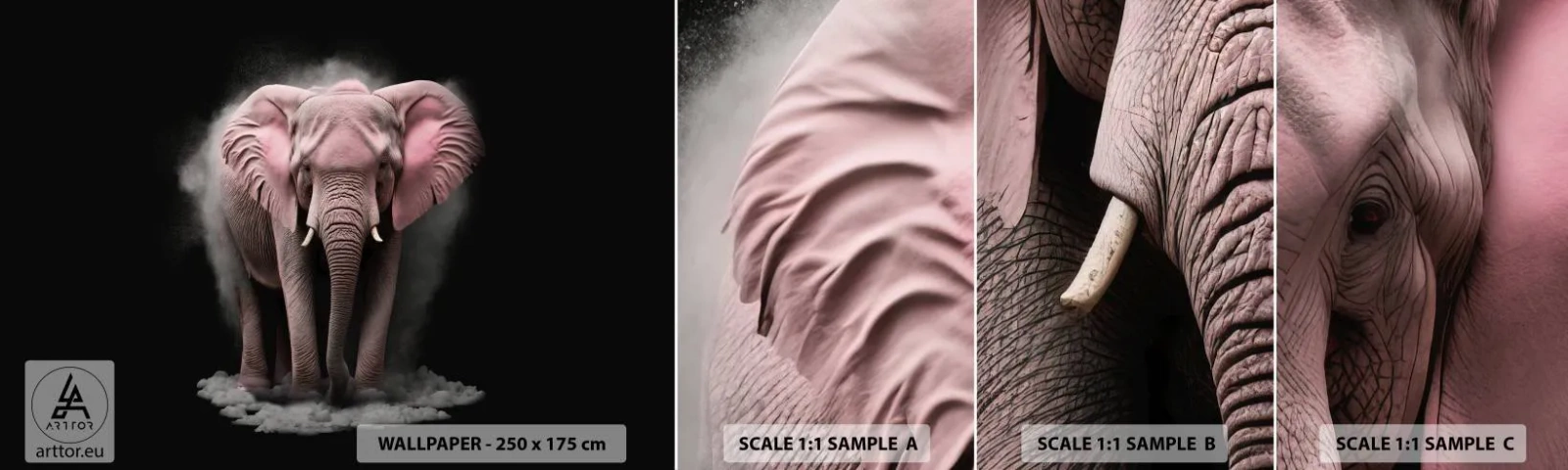 Échantillon de Papier Peint Autocollant Deluxe Sticker - Ne pensez pas à un éléphant rose ! - Soleil, Safari, Afrique - 100x30 cm