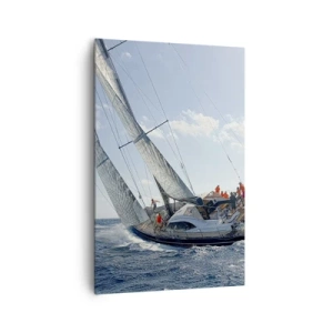 Impression sur toile - Image sur toile - Course de yachts en haute mer sous un ciel bleu - 80x120cm - Que le meilleur l'emporte - Décoration murale moderne pour le salon et la chambre ARTTOR
