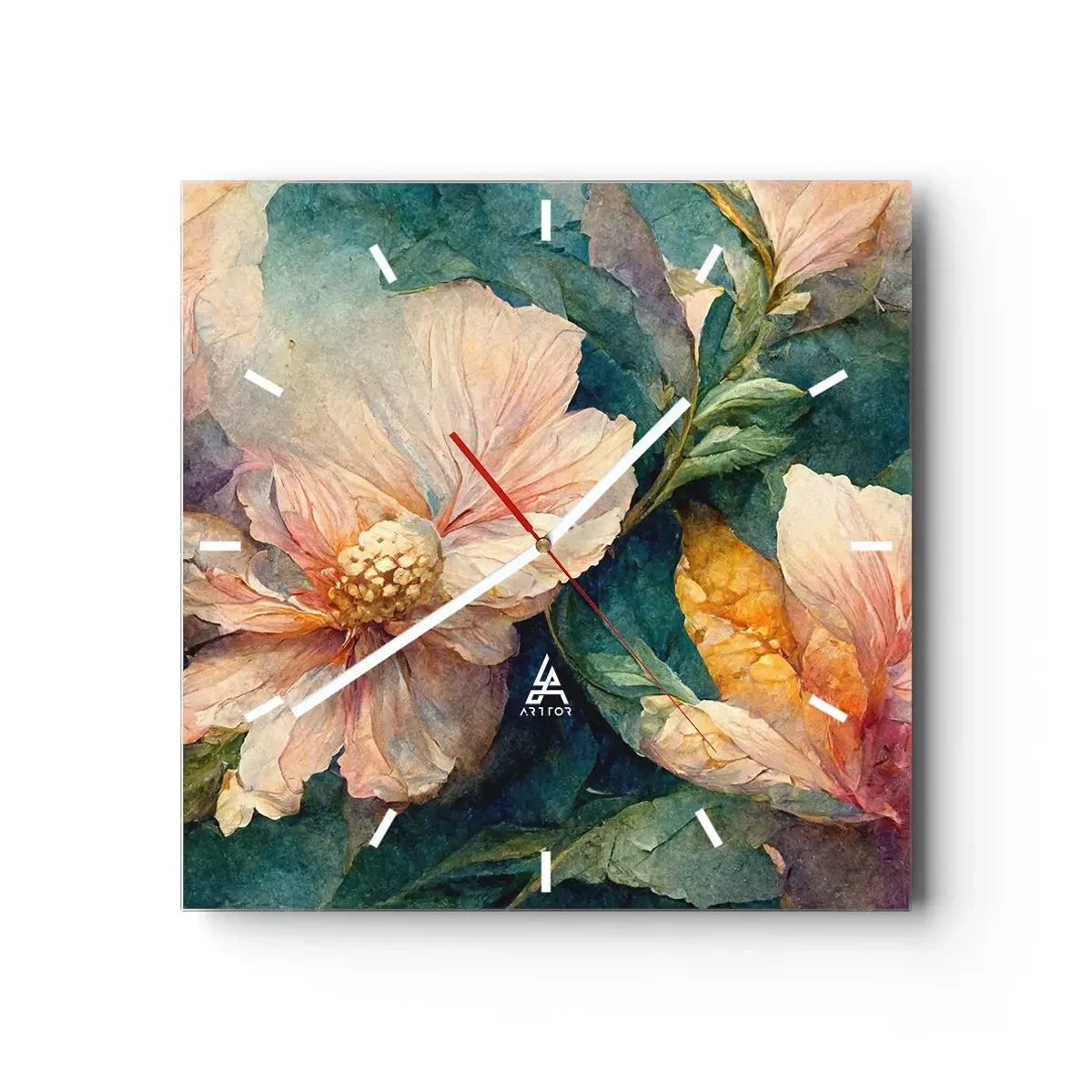 Horloge murale - Pendule murale - Fleurs délicates aux couleurs pastel - 30x30cm - Uniquement de la subtilité - Décoration murale moderne pour le salon et la chambre ARTTOR
