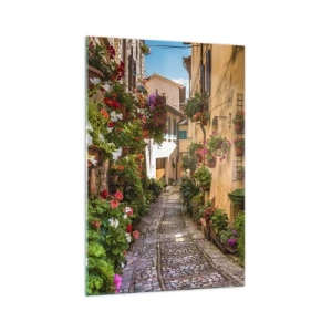 Impression sur verre - Image sur verre - Une charmante rue pleine de fleurs et de pots de fleurs - 70x100cm - Ruelle italienne - Décoration murale moderne pour le salon et la chambre ARTTOR