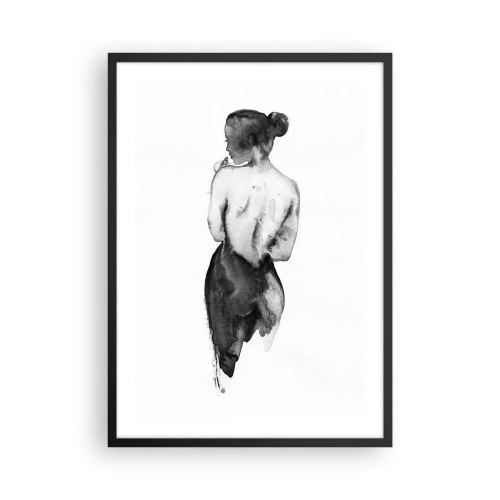 Affiche dans un cadre noir - Poster - Silhouette d'une femme à l'aquarelle noire sur fond blanc - 50x70cm - Auprès d'elle, le monde disparaît - Décoration murale moderne pour le salon et la chambre ARTTOR