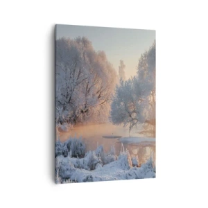 Impression sur toile - Image sur toile - Paysage d'hiver avec des arbres enneigés et un coucher de soleil - 50x70cm - Tout dans le soleil brille en cristal - Décoration murale moderne pour le salon et la chambre ARTTOR
