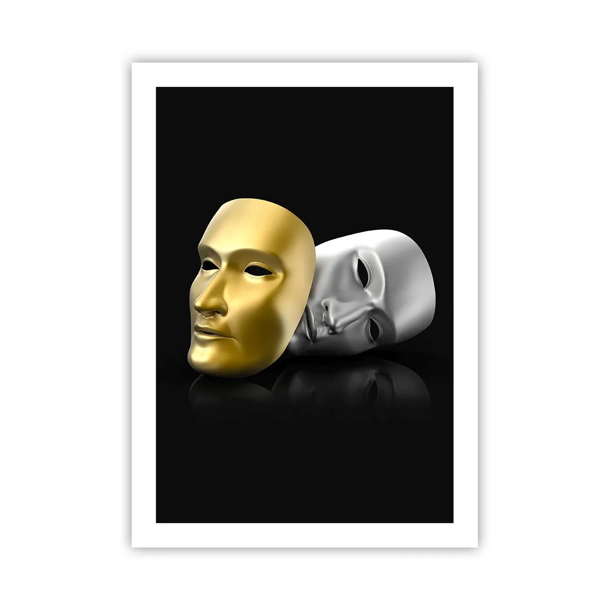 Affiche - Poster - Masque d'or et d'argent sur fond noir - 50x70cm - La vie est un théâtre - Décoration murale moderne pour le salon et la chambre ARTTOR