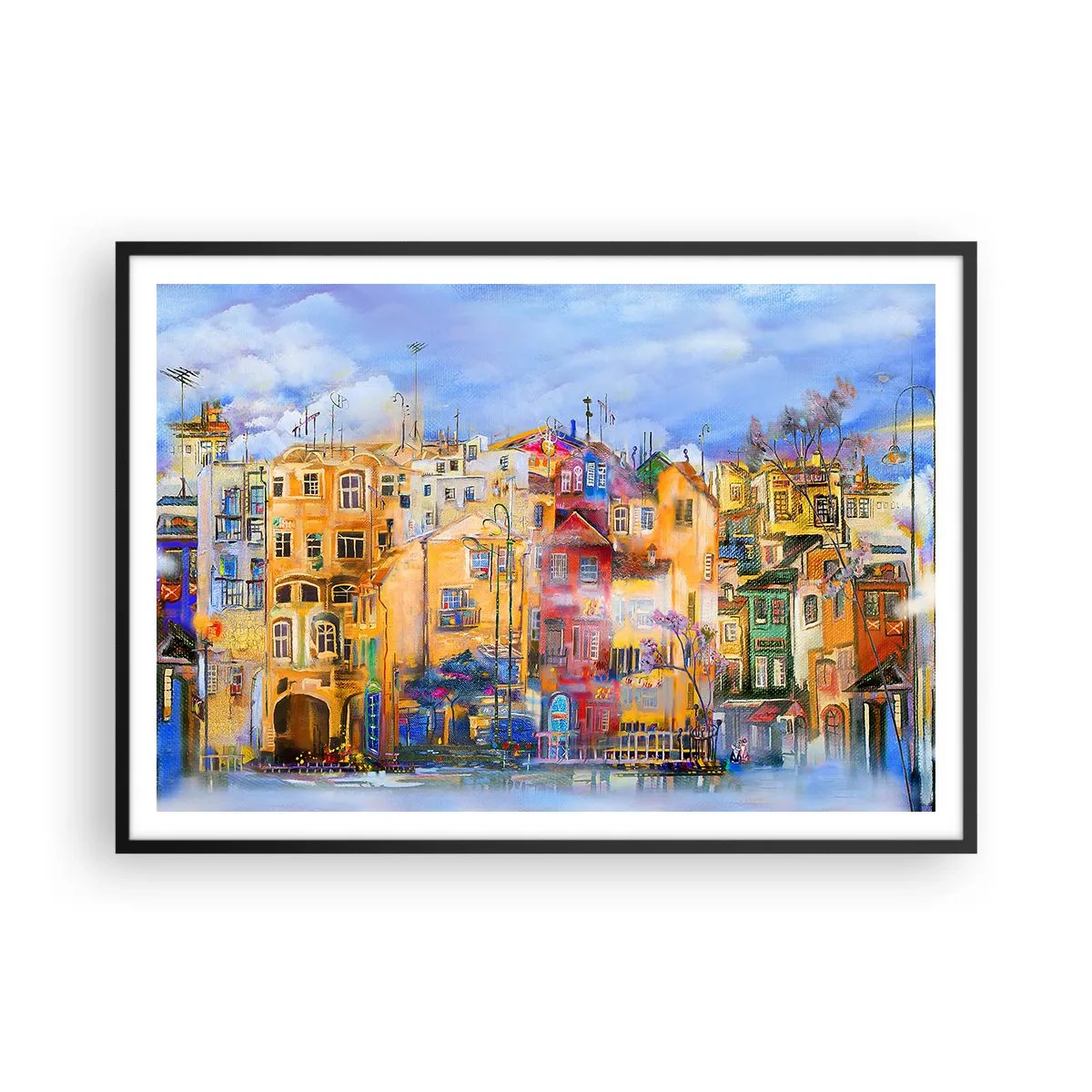 Affiche dans un cadre noir - Poster - Bâtiments urbains colorés dans un style artistique - 100x70cm - Nous sommes ensemble - Décoration murale moderne pour le salon et la chambre ARTTOR