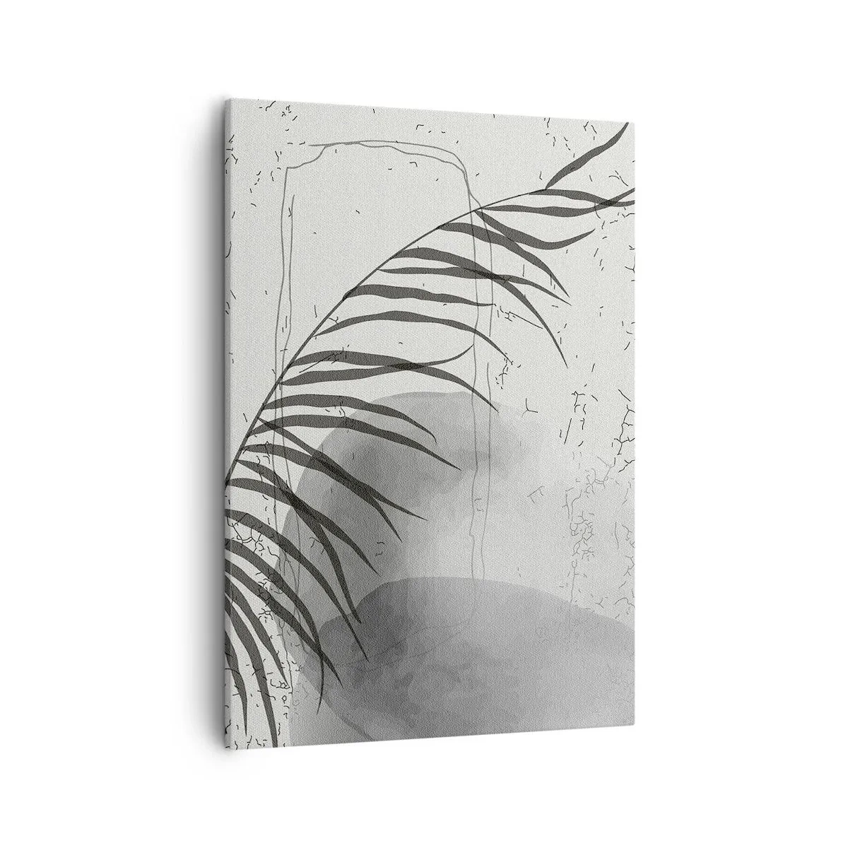 Impression sur toile - Image sur toile - Un délicat motif de feuille de palmier sur un fond clair dans un style scandinave. - 50x70cm - L'exotisme subtil de la nature - Décoration murale moderne pour le salon et la chambre ARTTOR