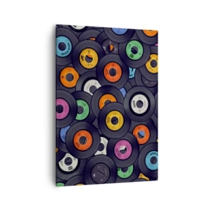 Impression sur toile - Image sur toile - Des vinyles colorés empilés les uns sur les autres - 50x70cm - Couleurs des classiques - Décoration murale moderne pour le salon et la chambre ARTTOR