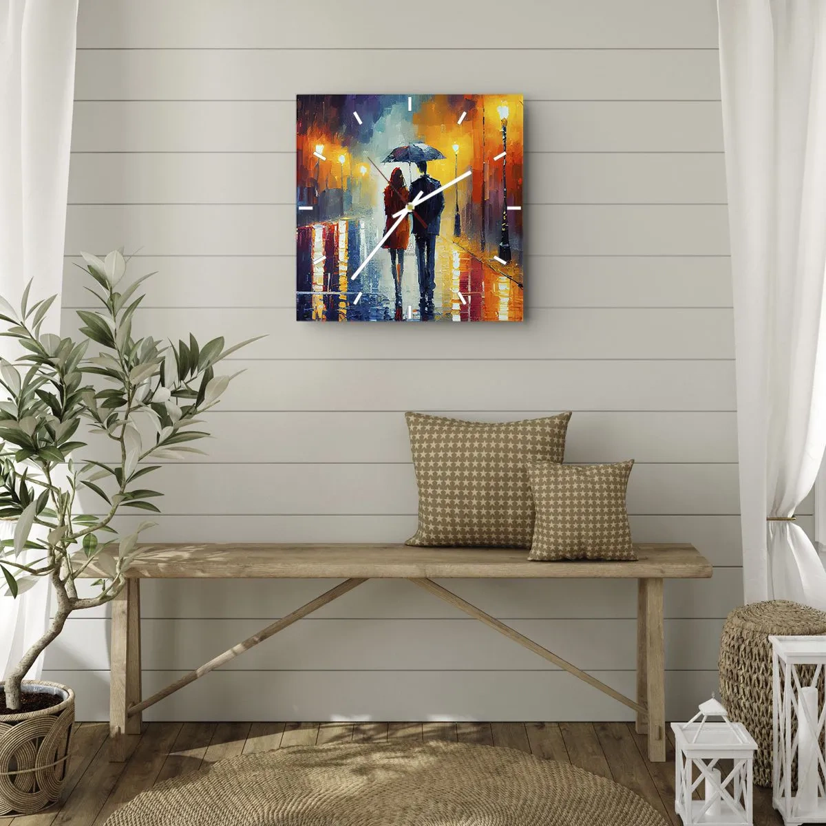 Horloge murale - Pendule murale - Ensemble – une nuit colorée - 40x40 cm