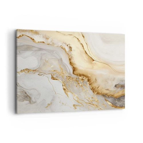 Impression sur toile - Image sur toile - Motifs abstraits dorés et marbrés sur fond clair - 120x80cm - Abstraction : beauté et bonté - Décoration murale moderne pour le salon et la chambre ARTTOR