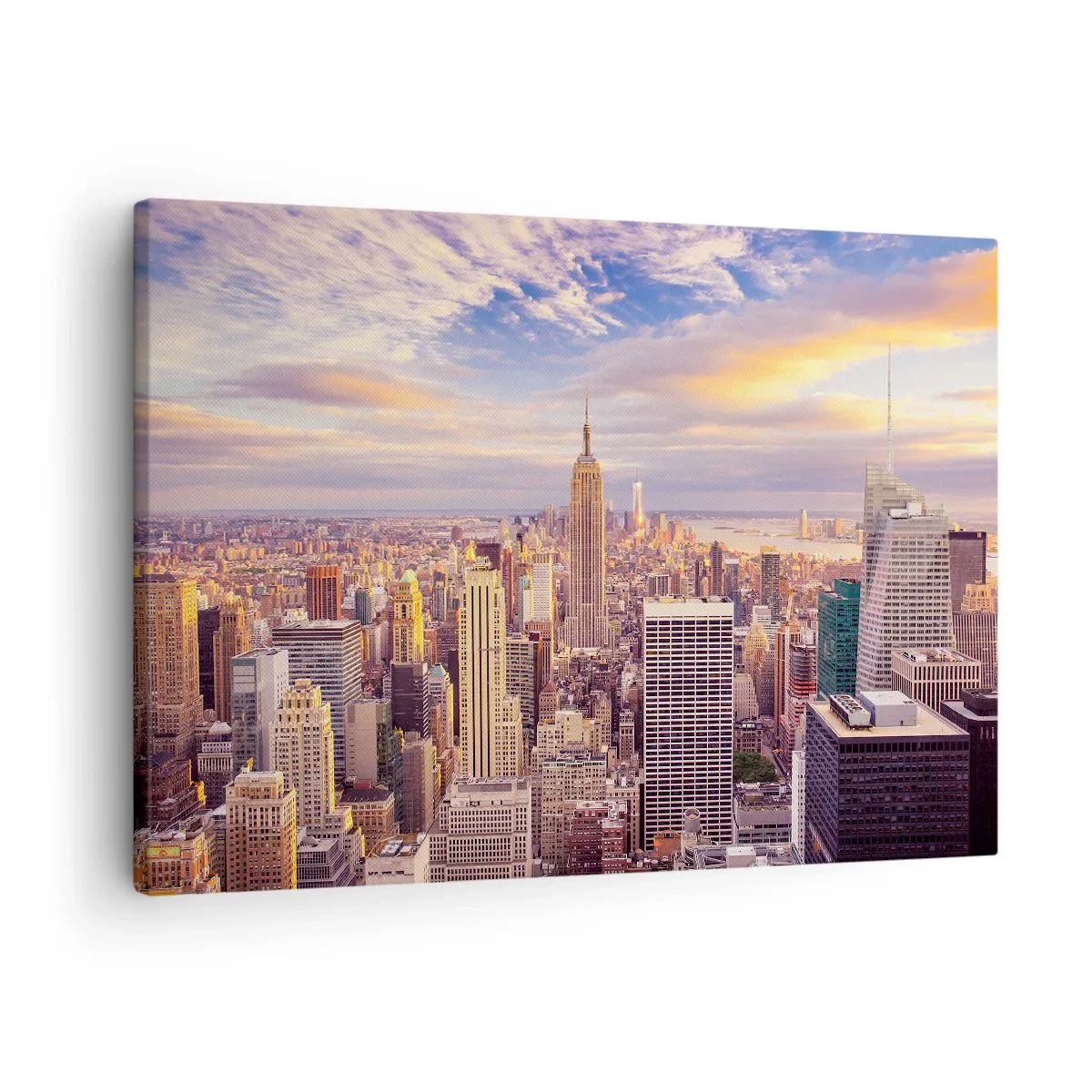 Impression sur toile - Image sur toile - Panorama d'une ville moderne avec des gratte-ciel au coucher du soleil - 70x50cm - Atteindre les nuages
