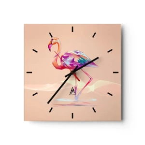 Horloge murale - Pendule murale - Un flamant rose abstrait aux couleurs claires et pastel. - 30x30cm - L'oiseau des bonnes émotions - Décoration murale moderne pour le salon et la chambre ARTTOR