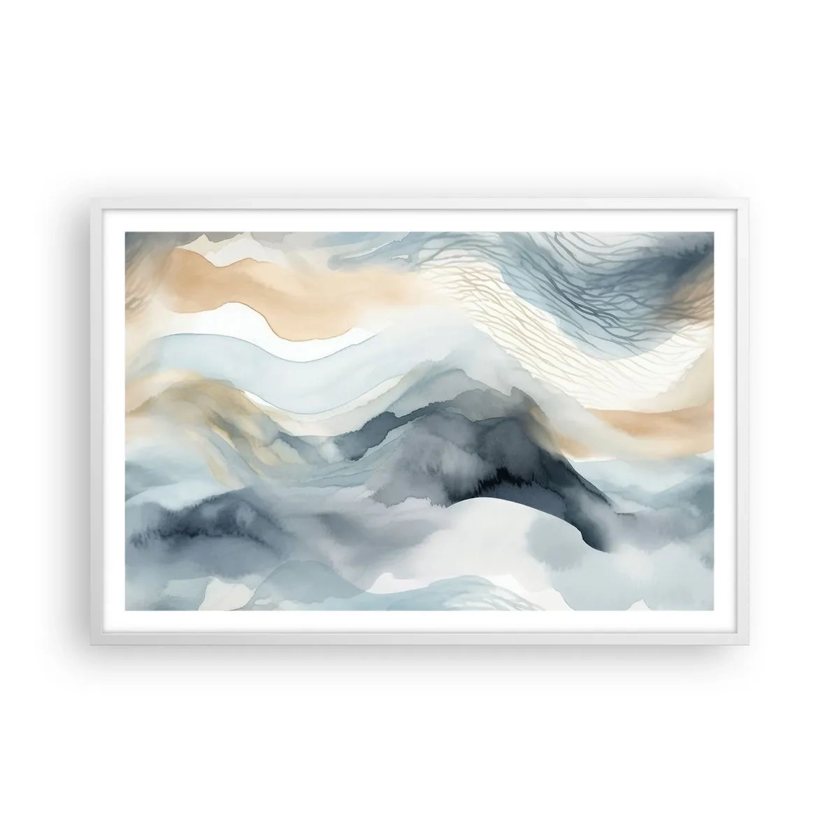 Affiche dans un cadre blanc - Poster - Abstraction enneigée et brumeuse - 91x61 cm