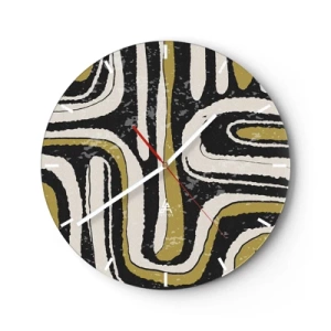 Horloge murale - Pendule murale - Rayures géométriques dans les tons beige, noir et olive - 30x30cm - Composition : routes et ruelles - Décoration murale moderne pour le salon, la cuisine et la chambre ARTTOR