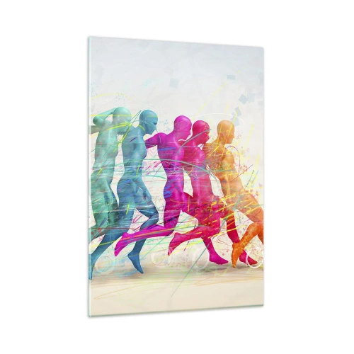 Impression sur verre - Image sur verre - Un résumé coloré représentant le mouvement d'une figure en train de courir - 50x70cm - Harmonie du mouvement - Décoration murale moderne pour le salon et la chambre ARTTOR
