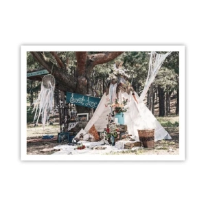 Affiche - Poster - Décoration bohème avec un tipi dans la forêt - 100x70cm - Make love… - Décoration murale moderne pour le salon et la chambre ARTTOR