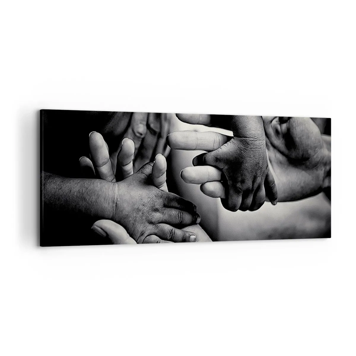 Impression sur toile - Image sur toile - Mains noires et blanches de différentes générations - 120x50cm - Être humain - Décoration murale moderne pour le salon et la chambre ARTTOR
