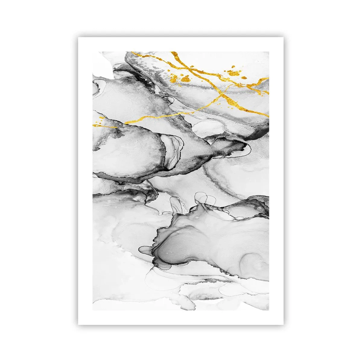 Affiche - Poster - Une composition abstraite dans des tons de gris avec des accents dorés. - 50x70cm - Composition à motif or - Décoration murale moderne pour le salon et la chambre ARTTOR