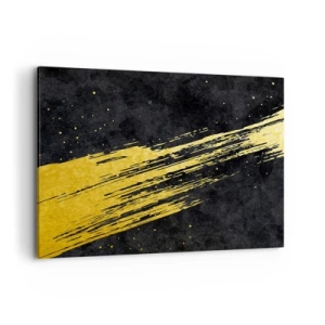 Impression sur toile - Image sur toile - Fond noir avec des coups de pinceau dorés dynamiques - 100x70cm - Sautez dans l'hyperespace - Décoration murale moderne pour le salon et la chambre ARTTOR