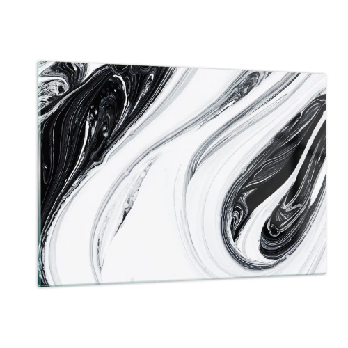 Impression sur verre - Image sur verre - Lignes tourbillonnantes noires et blanches ressemblant à du marbre dans un style abstrait - 120x80cm - Une combinaison d'opposés - Décoration murale moderne pour le salon et la chambre ARTTOR